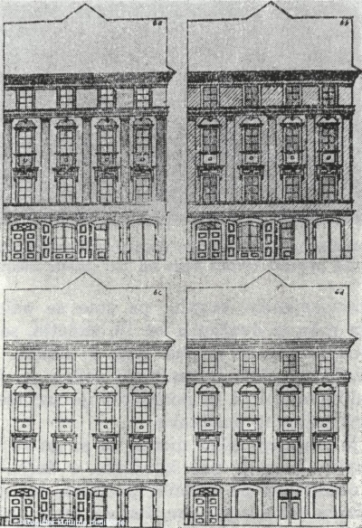 Jurčičev trg 2 - spreminjanje barvne podobe pročelja v obdobju 1862-1960 (6 a-d)