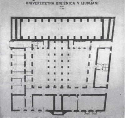 Narodna in univerzitetna knjižnica, tloris pritličja, 1936-1941